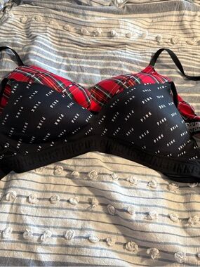 PINK Victoria's Secret Black & Red Plaid Push-Up Bra